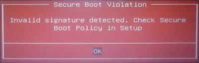 Ошибка: Invalid signature detected. Check Secure Boot Policy in Setup