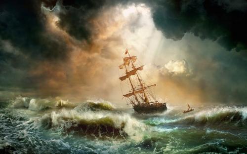 Корабль попал в сильный шторм